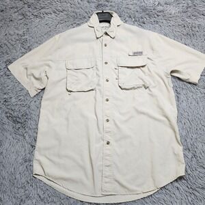 Bimini Bay Outfitters Fishing Shirt Mens‎ Large L Tan Short Sleeve Vented Hiking